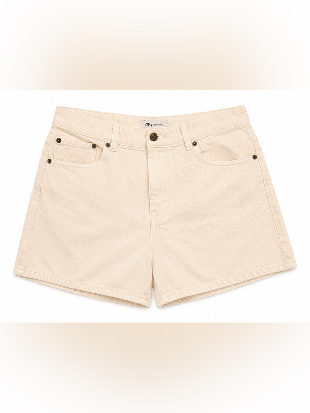 Zara Women’s White High-Rise Denim Shorts Size US 10 Classic Casual